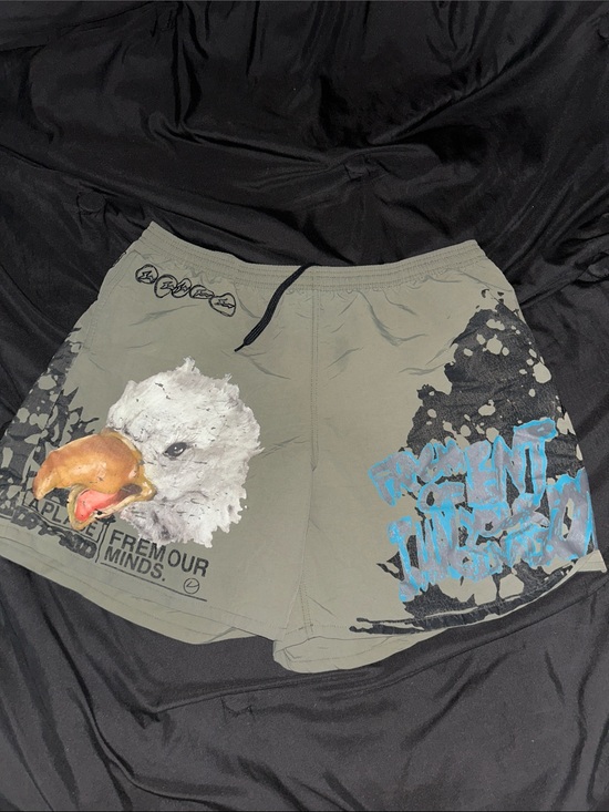 Cactus Jack by Travis Scott Other - Men's Olive Graphic Swim Shorts with Eagle Print